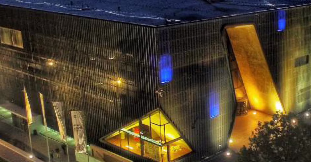 Exterior wide shot of the Museum of the History of Polish Jews in Warsaw Poland